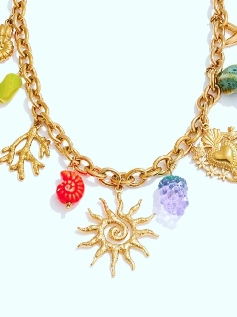 Gold-plated Beach Charm‎ Necklace with Multicolor Accents - Women Jewelry - NEW